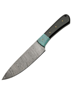 Obsidian Ridge handmade Damascus steel chef knife featuring a premium rosewood handle and razor-sharp kitchen blade by Bladoria Knives.