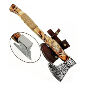 Obsidian Axe handmade high carbon steel outdoor axe with a premium rosewood handle and protective sheath by Bladoria Knives.