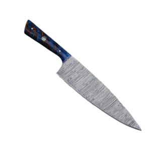 Obsidian Spirit professional chef knife featuring an 8-inch hand-forged Damascus stainless steel blade with premium craftsmanship by Bladoria Knives.
