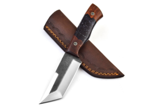 Dark Outlaw – Handmade Bowie Hunting Knife with Blue Handle & Leather Sheath