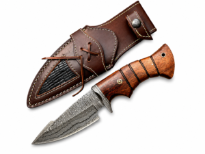 Premium Handmade Damascus Hunting Knife with Wood Handle & Guard (Fierce Wraith)