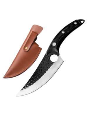 Frost Crest professional chef knife featuring a high carbon steel blade and natural wooden handle by Bladoria Knives.