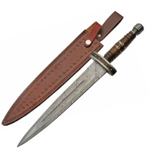 Bladoria Dreadfang handmade 220-layer Damascus steel Roman Gladius sword with premium leather sheath by Bladoria Knives.