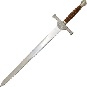 Bladoria Frostbane Medieval Knights Templar long sword with 30-inch 440 stainless steel blade and leather scabbard by Bladoria Knives.